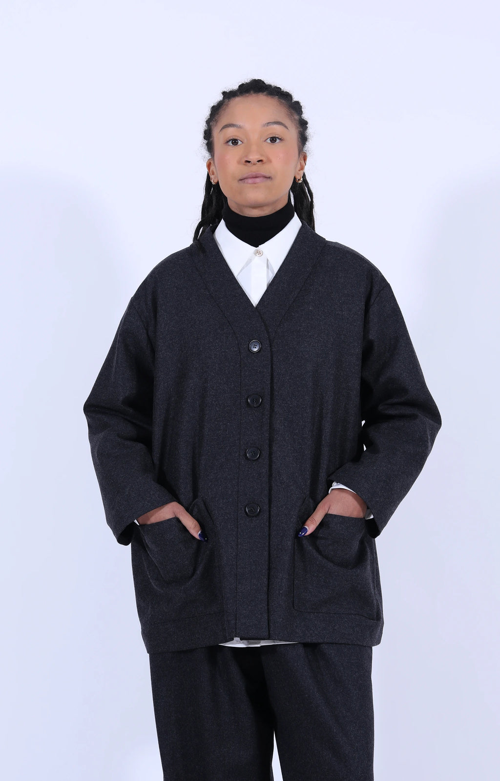 Dark Grey Wool V-Neck Jacket