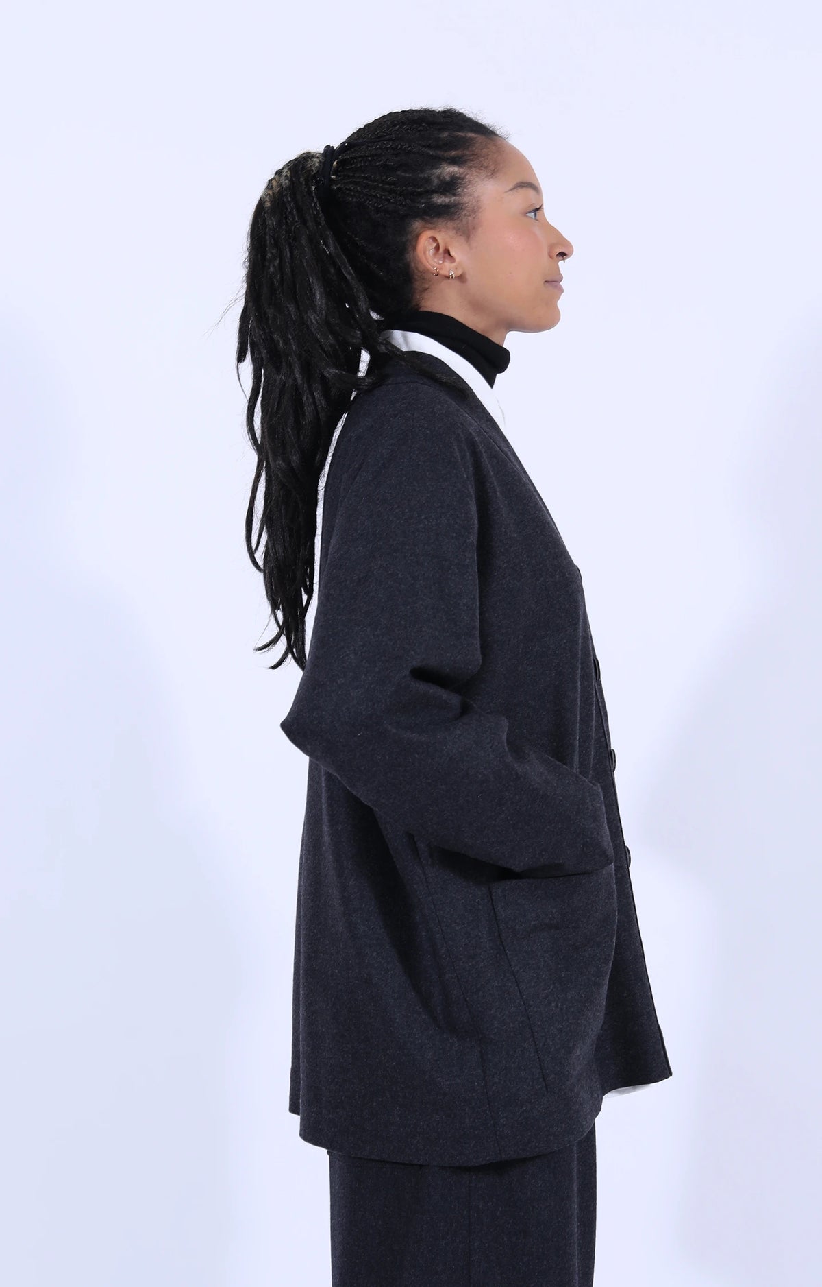 Dark Grey Wool V-Neck Jacket