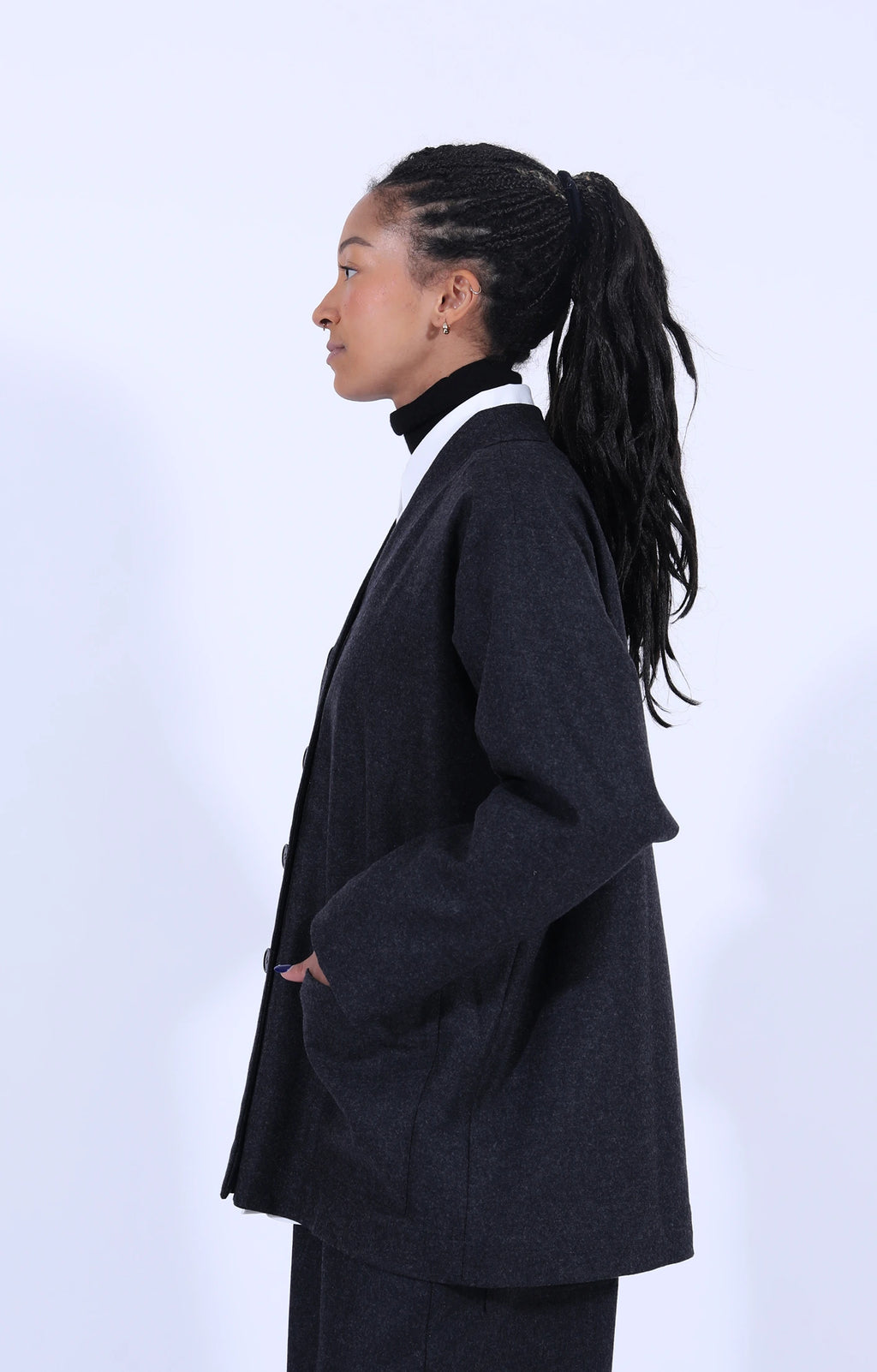 Dark Grey Wool V-Neck Jacket