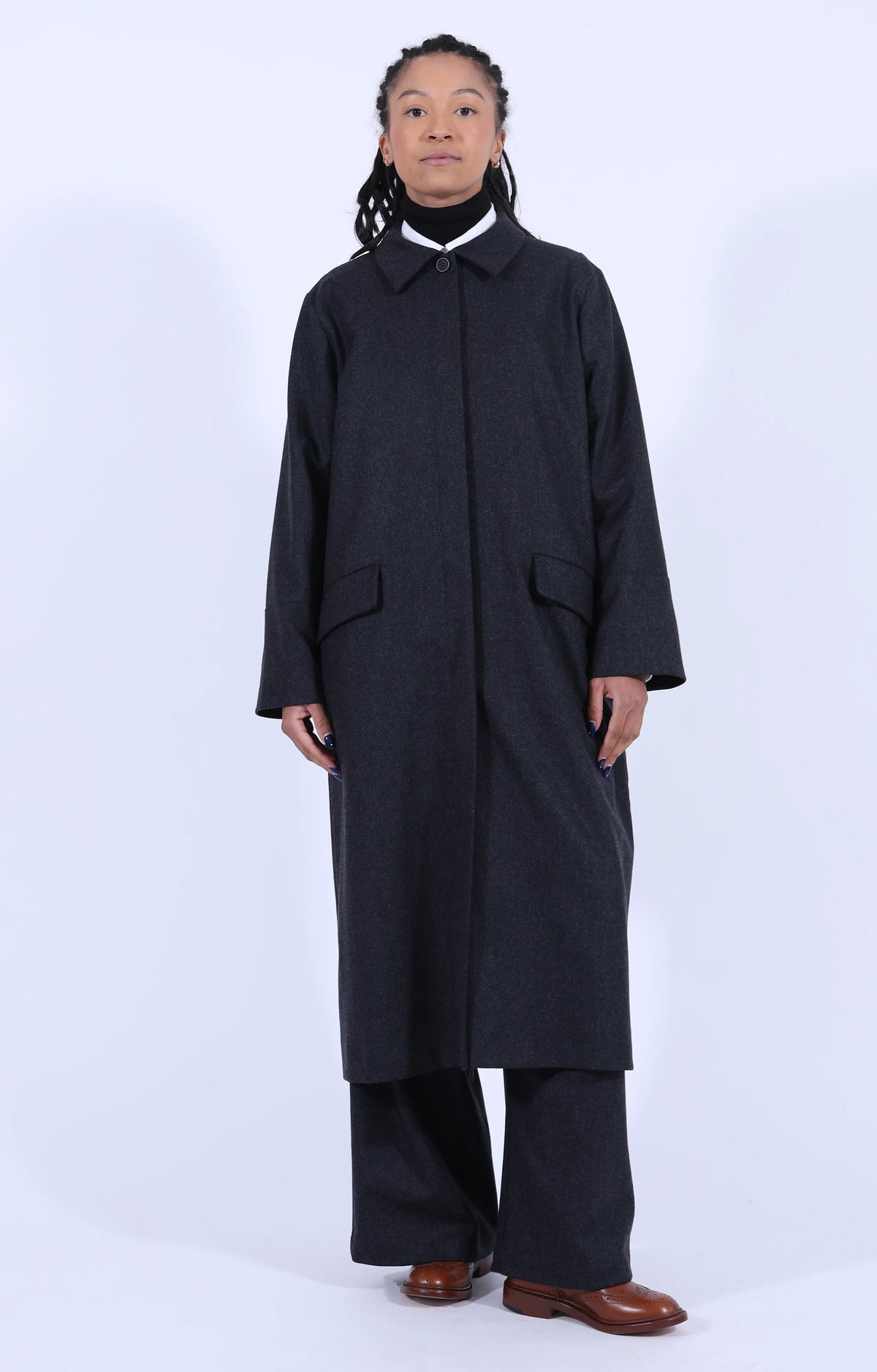 Dark Grey Wool Hidden Buttons Coat