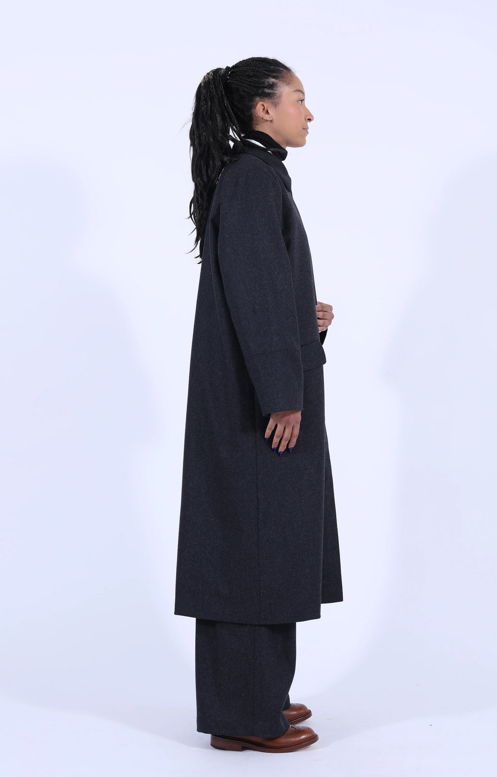 Dark Grey Wool Hidden Buttons Coat