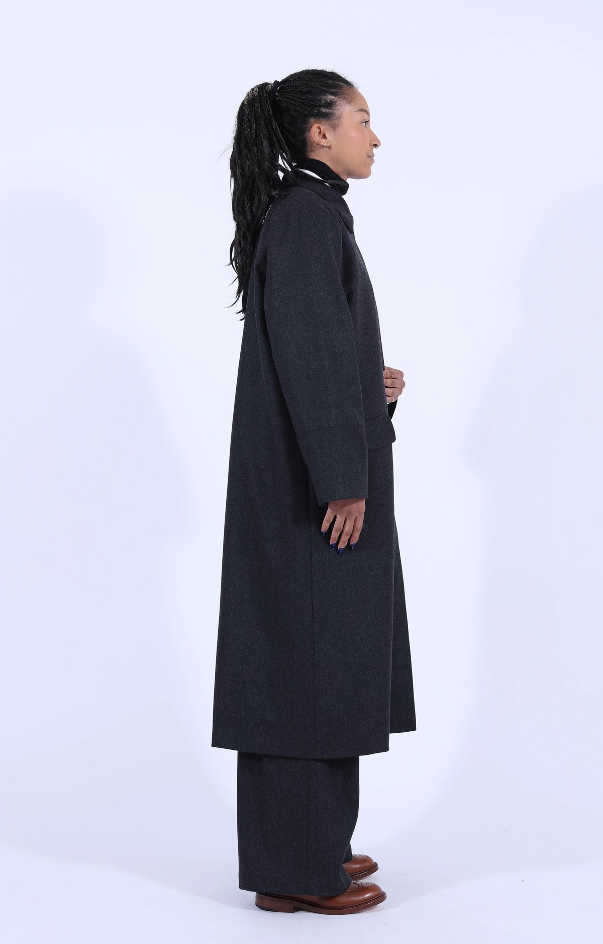 Dark Grey Wool Hidden Buttons Coat