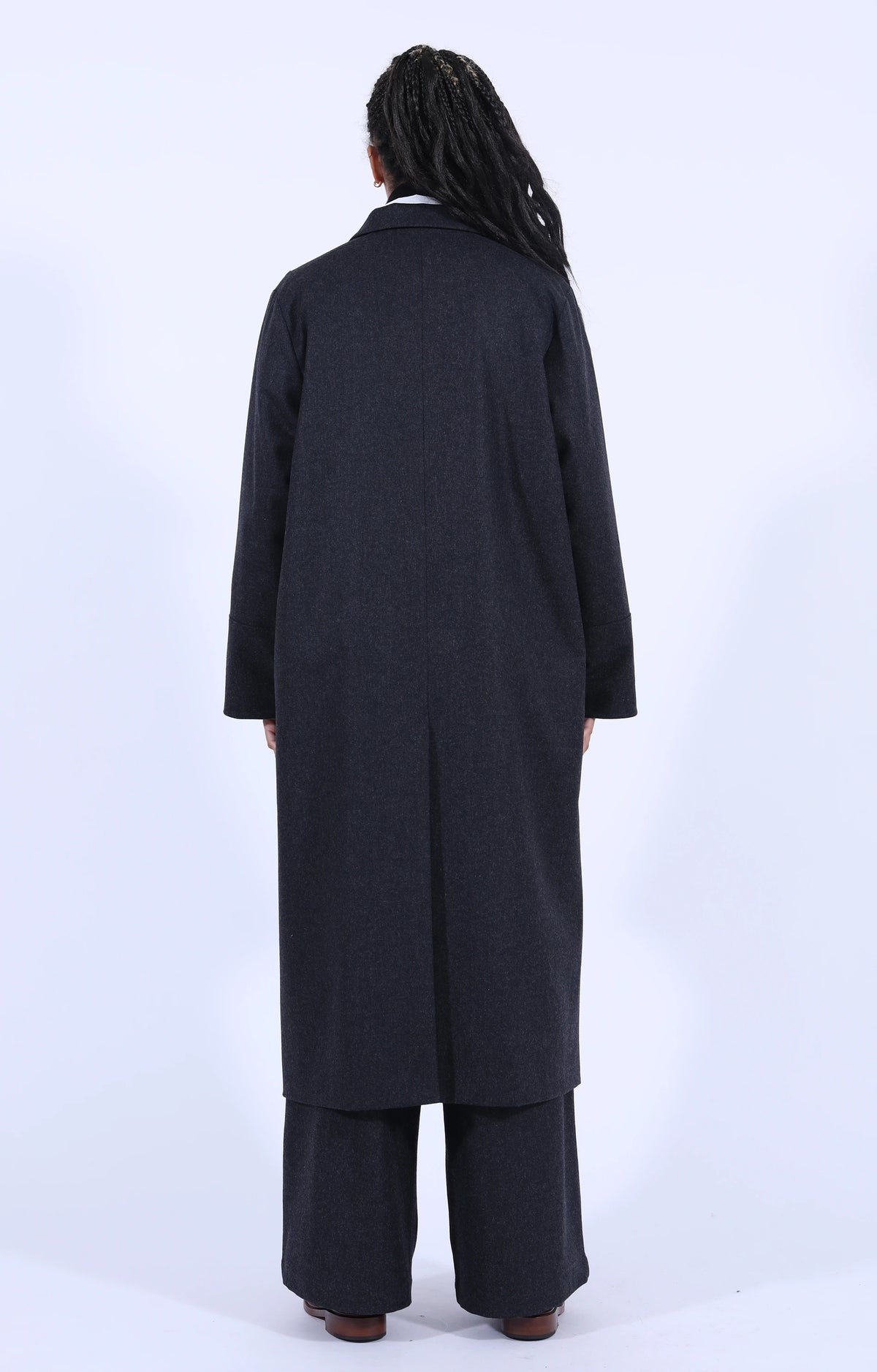Dark Grey Wool Hidden Buttons Coat