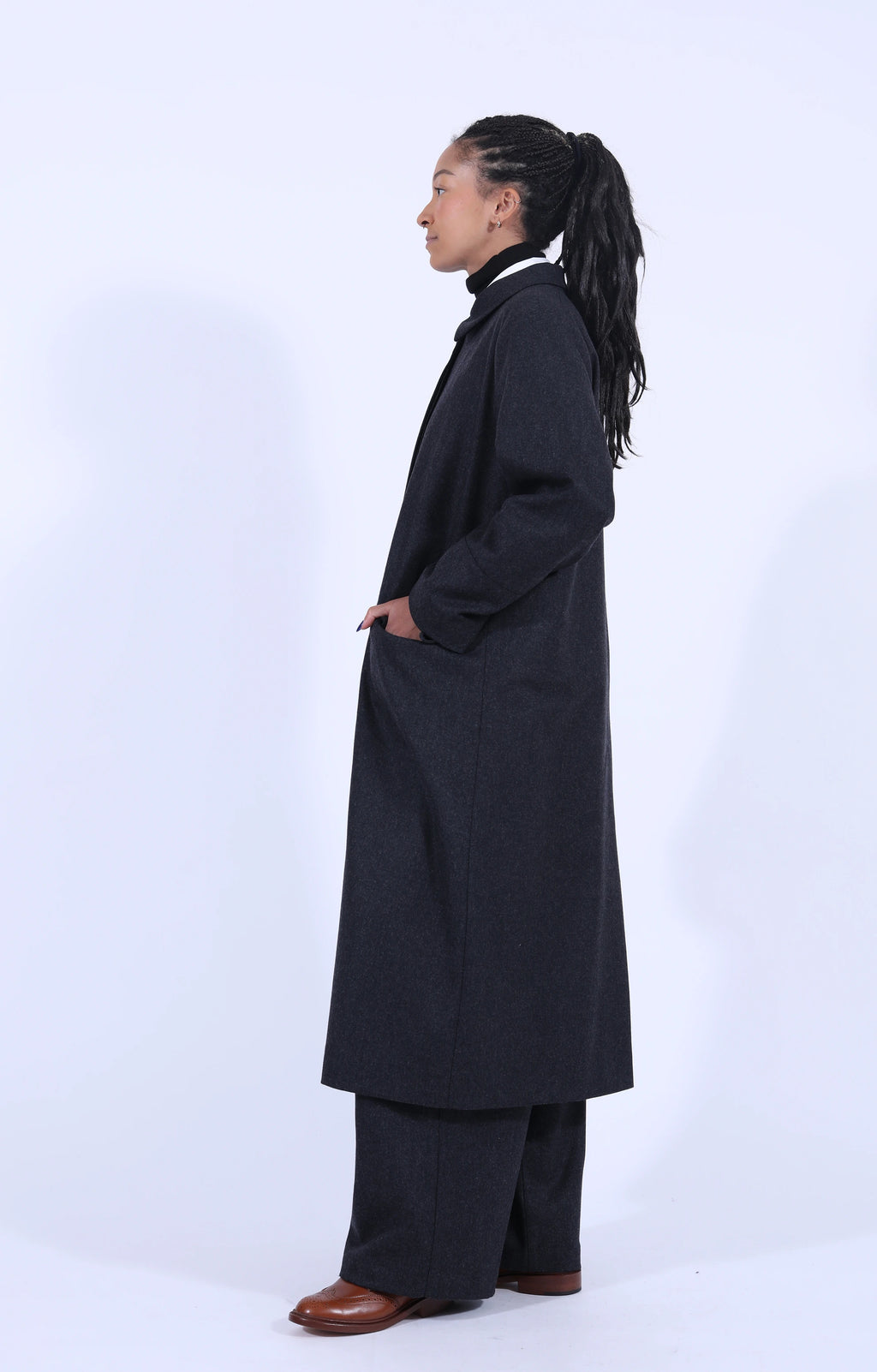 Dark Grey Wool Hidden Buttons Coat