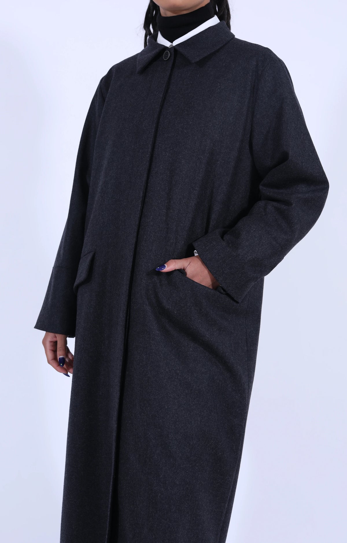 Dark Grey Wool Hidden Buttons Coat