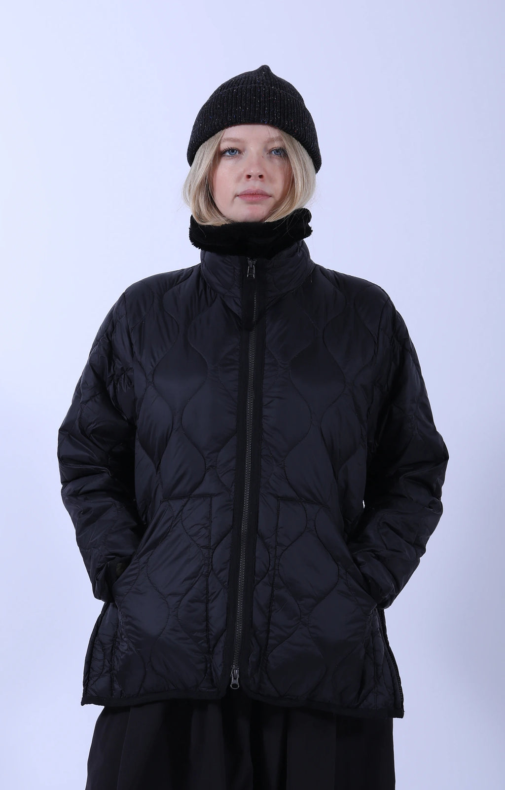 Military Hi Neck W-Zip Down Jacket Black