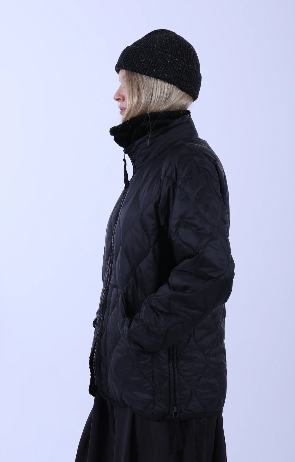 Military Hi Neck W-Zip Down Jacket Black