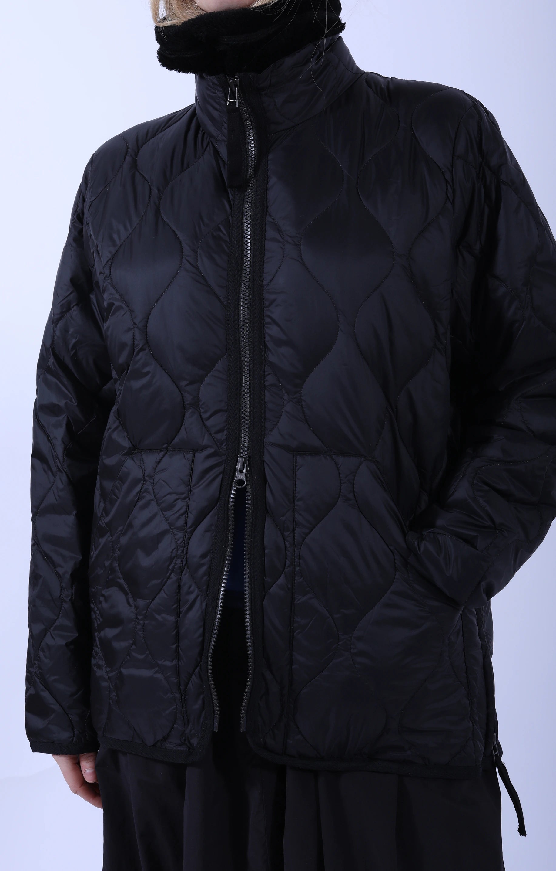 Military Hi Neck W-Zip Down Jacket Black