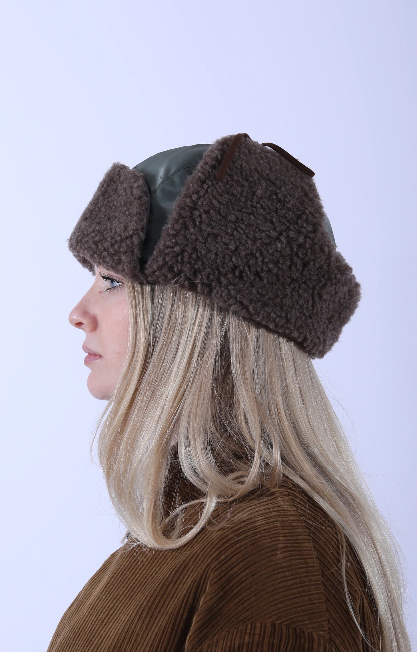 Military Nylon Twill/Boa Aviator Hat Olive