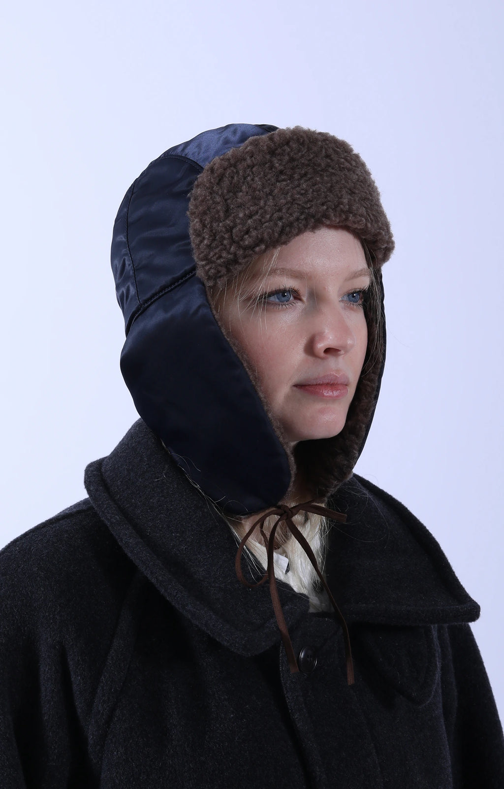 Military Nylon Twill/Boa Aviator Hat Navy