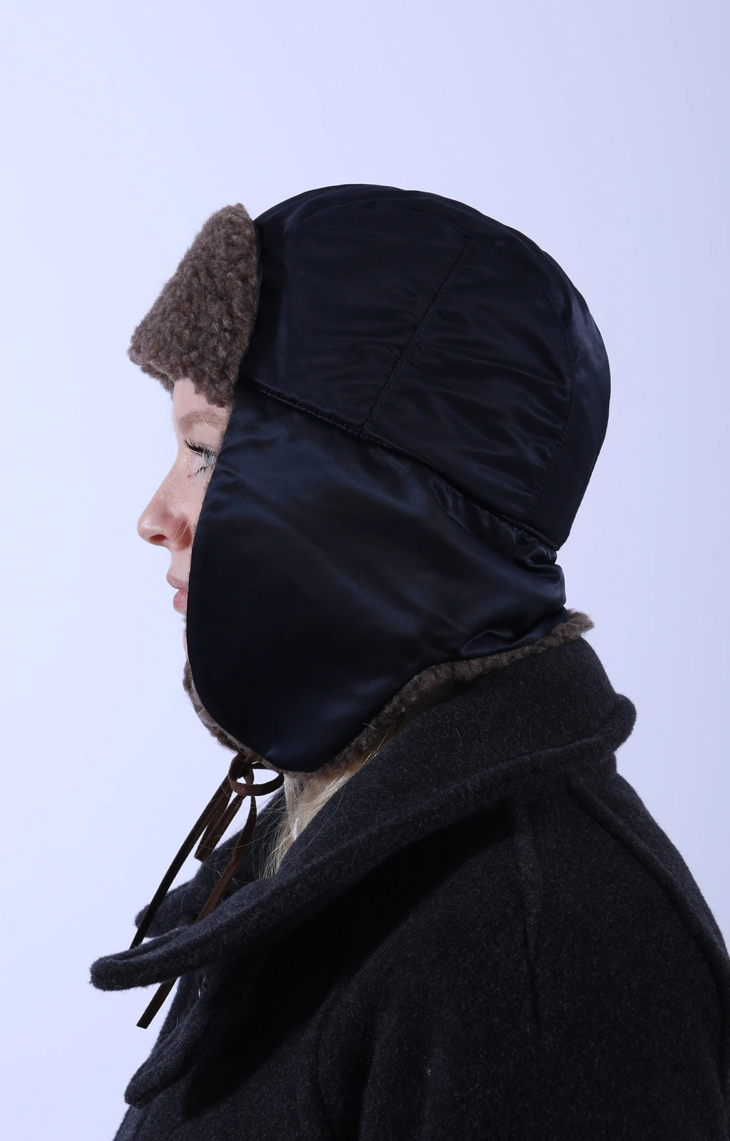 Military Nylon Twill/Boa Aviator Hat Navy