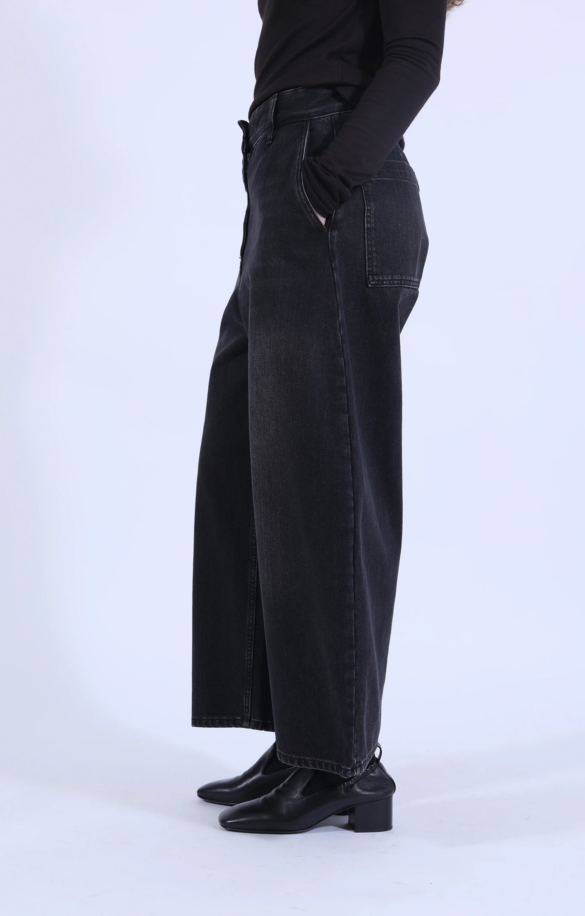 Chalco Wide Leg Denim Washed Black