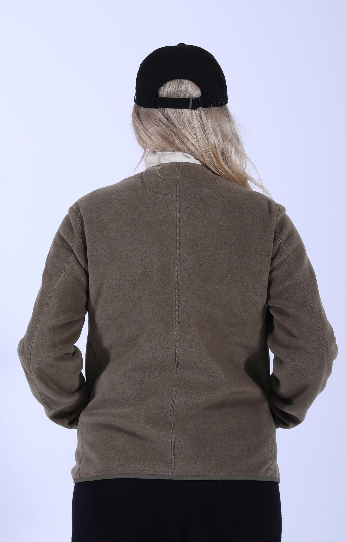 Fleece Collarless Jacket Khaki