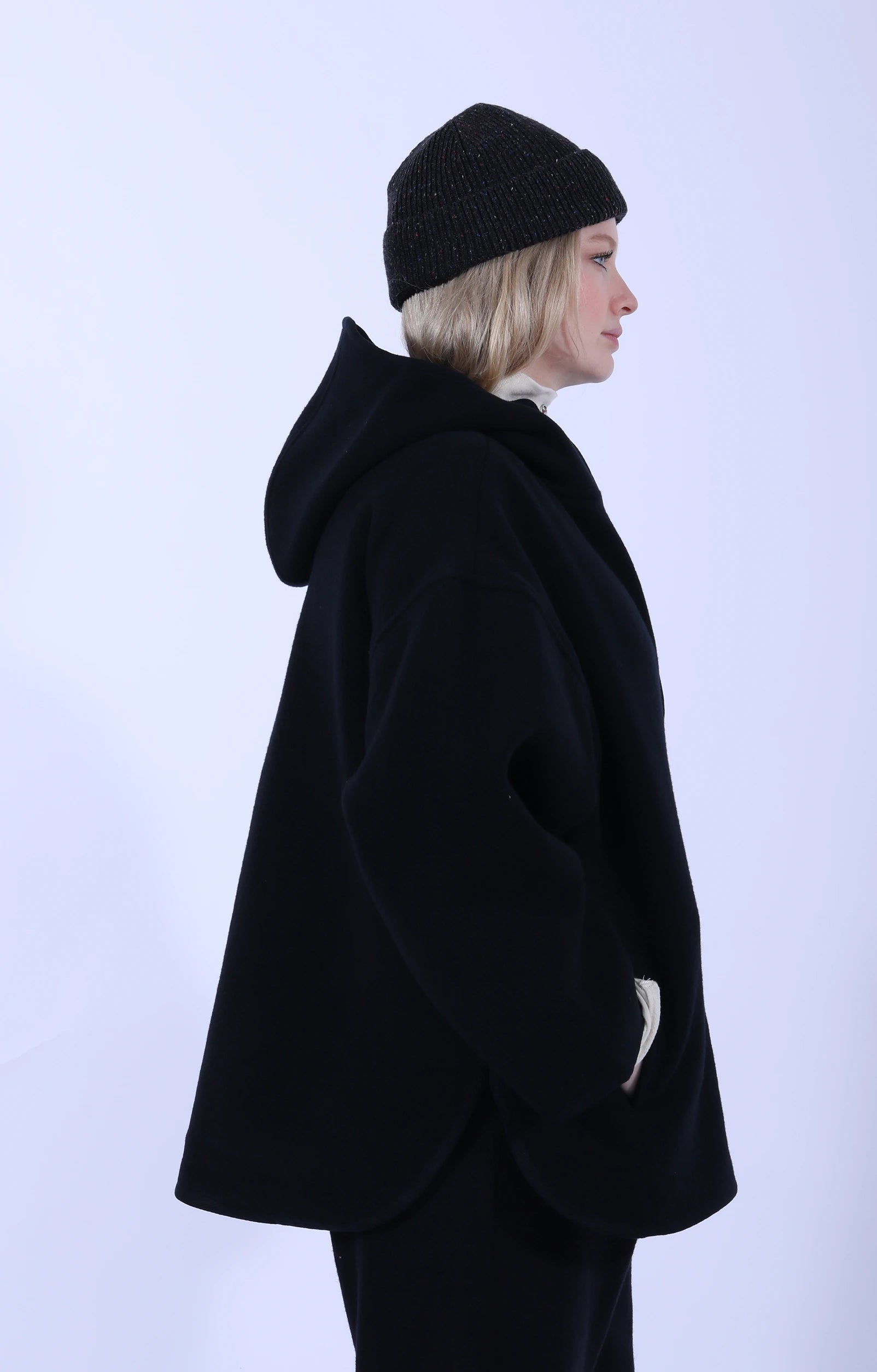 Hooded Blouson Wool Melton Dark Navy