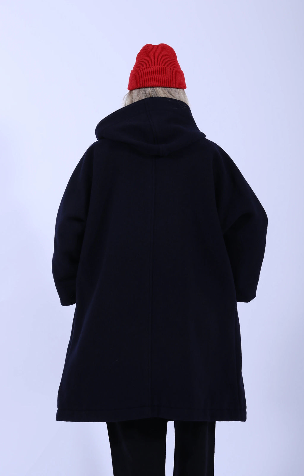 Hooded Long Coat Wool Light Pile Navy