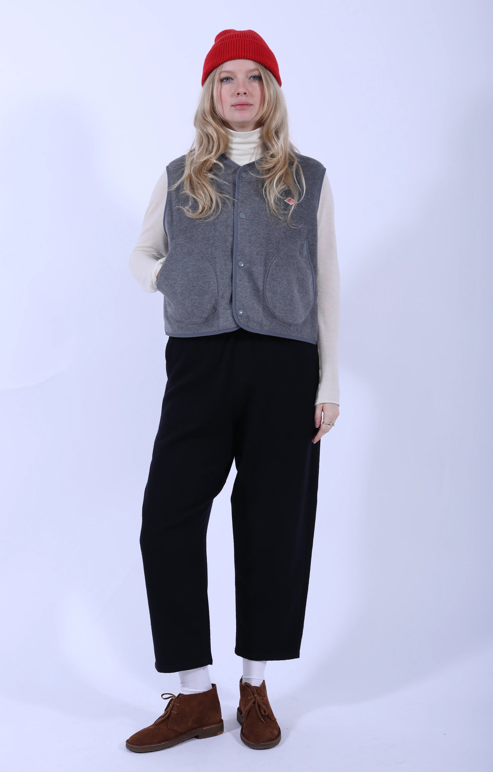 Fleece Collarless Vest Dark Grey