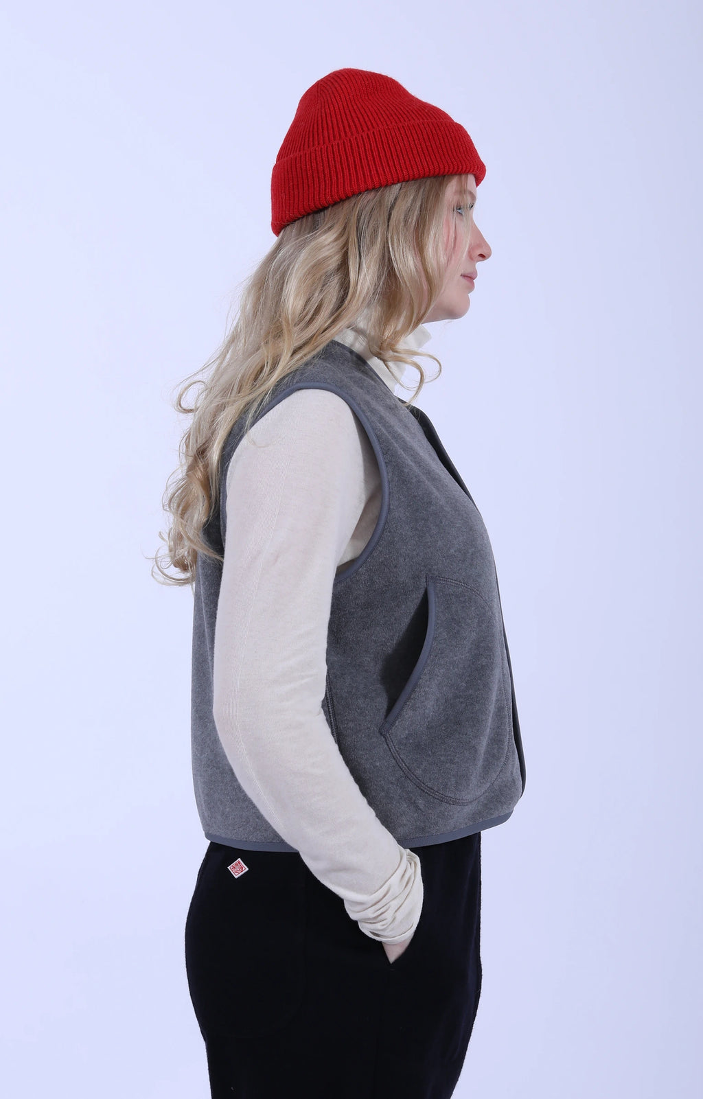 Fleece Collarless Vest Dark Grey