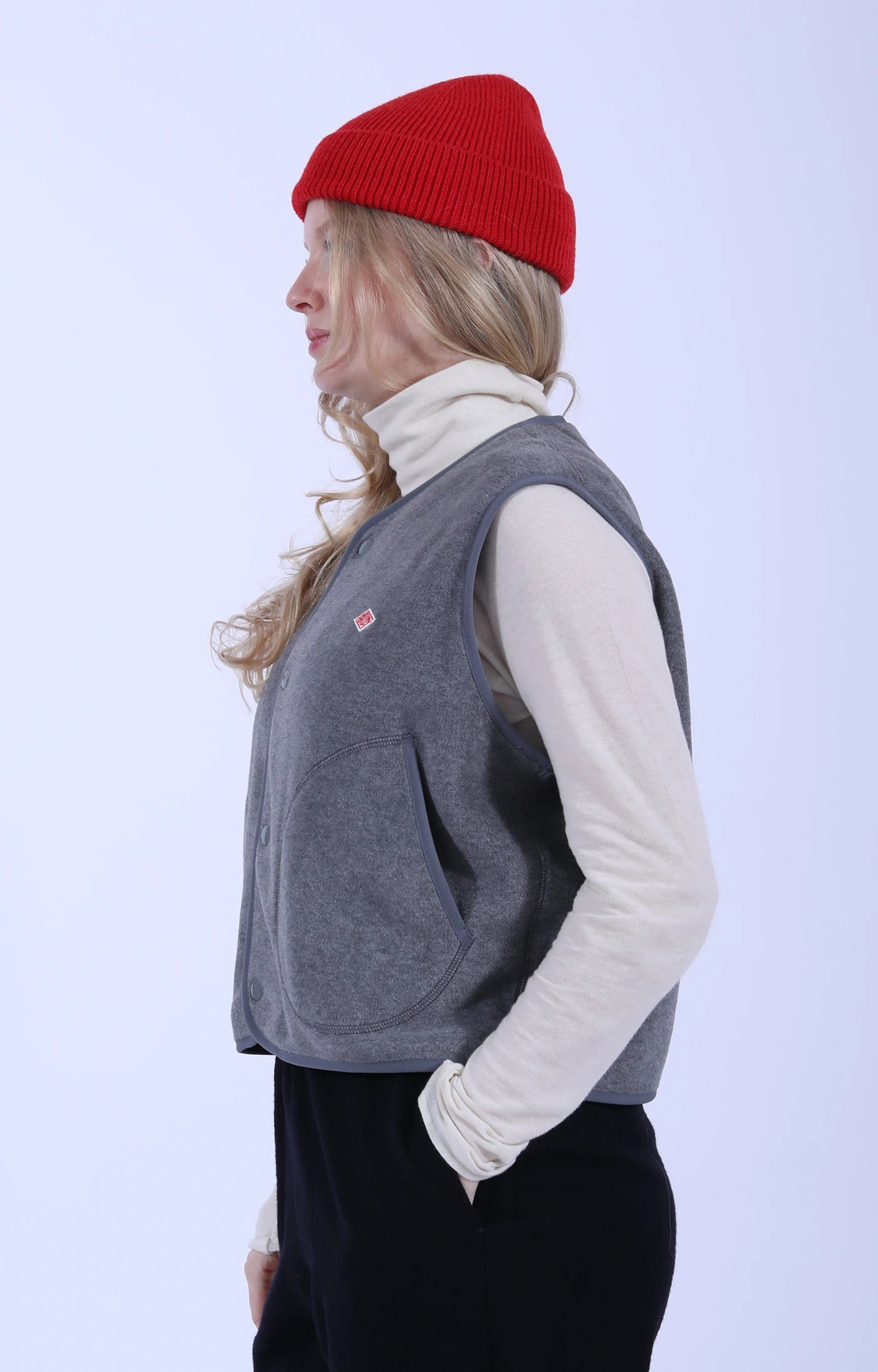 Fleece Collarless Vest Dark Grey