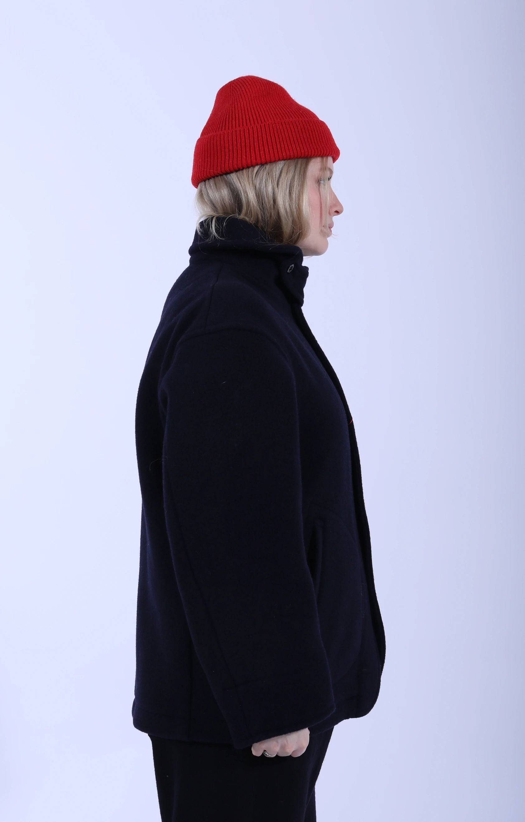 Round Collar Jacket Wool Pile Navy