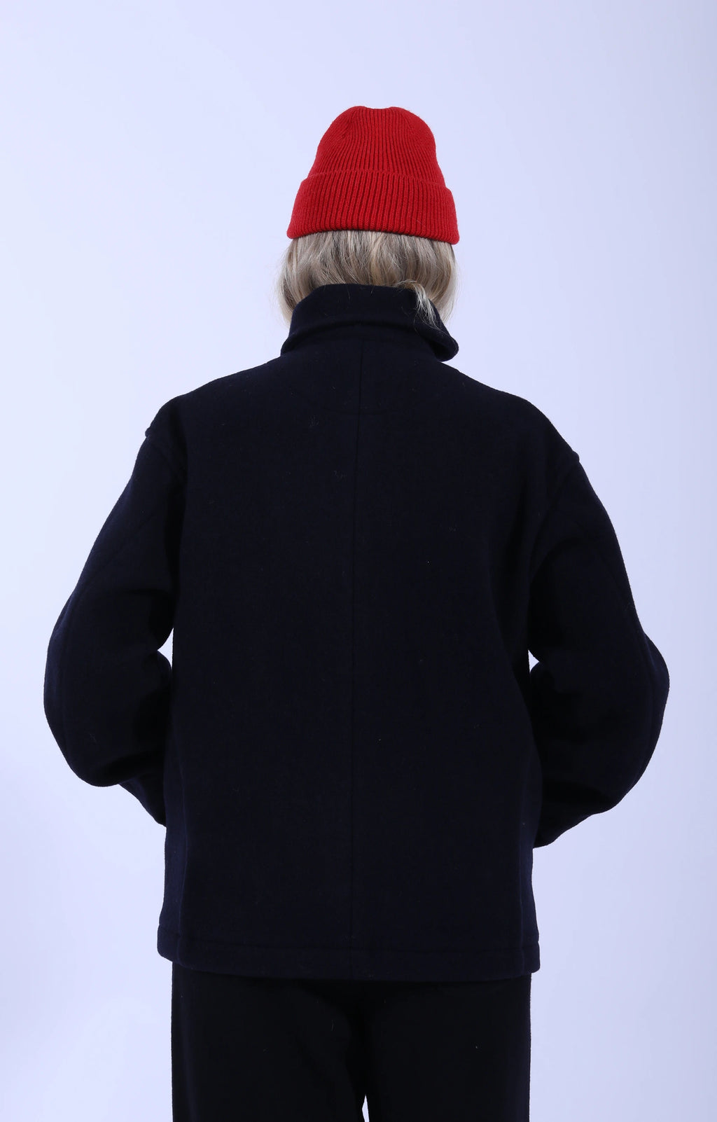 Round Collar Jacket Wool Pile Navy