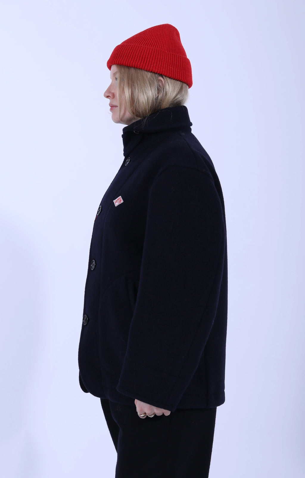 Round Collar Jacket Wool Pile Navy
