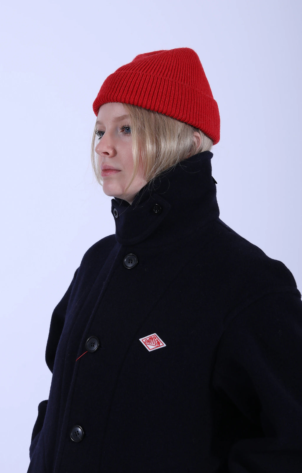 Round Collar Jacket Wool Pile Navy