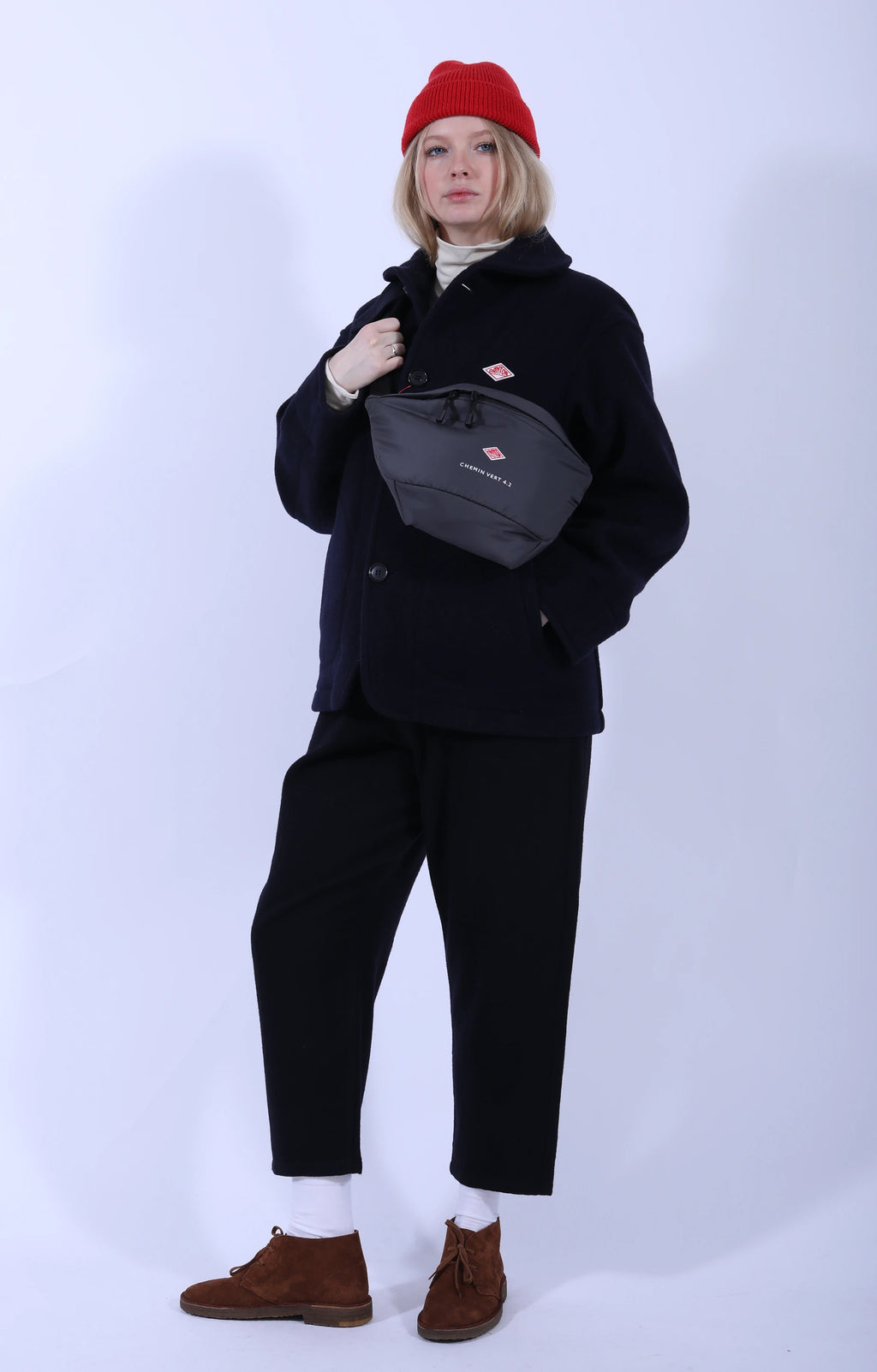 Round Collar Jacket Wool Pile Navy