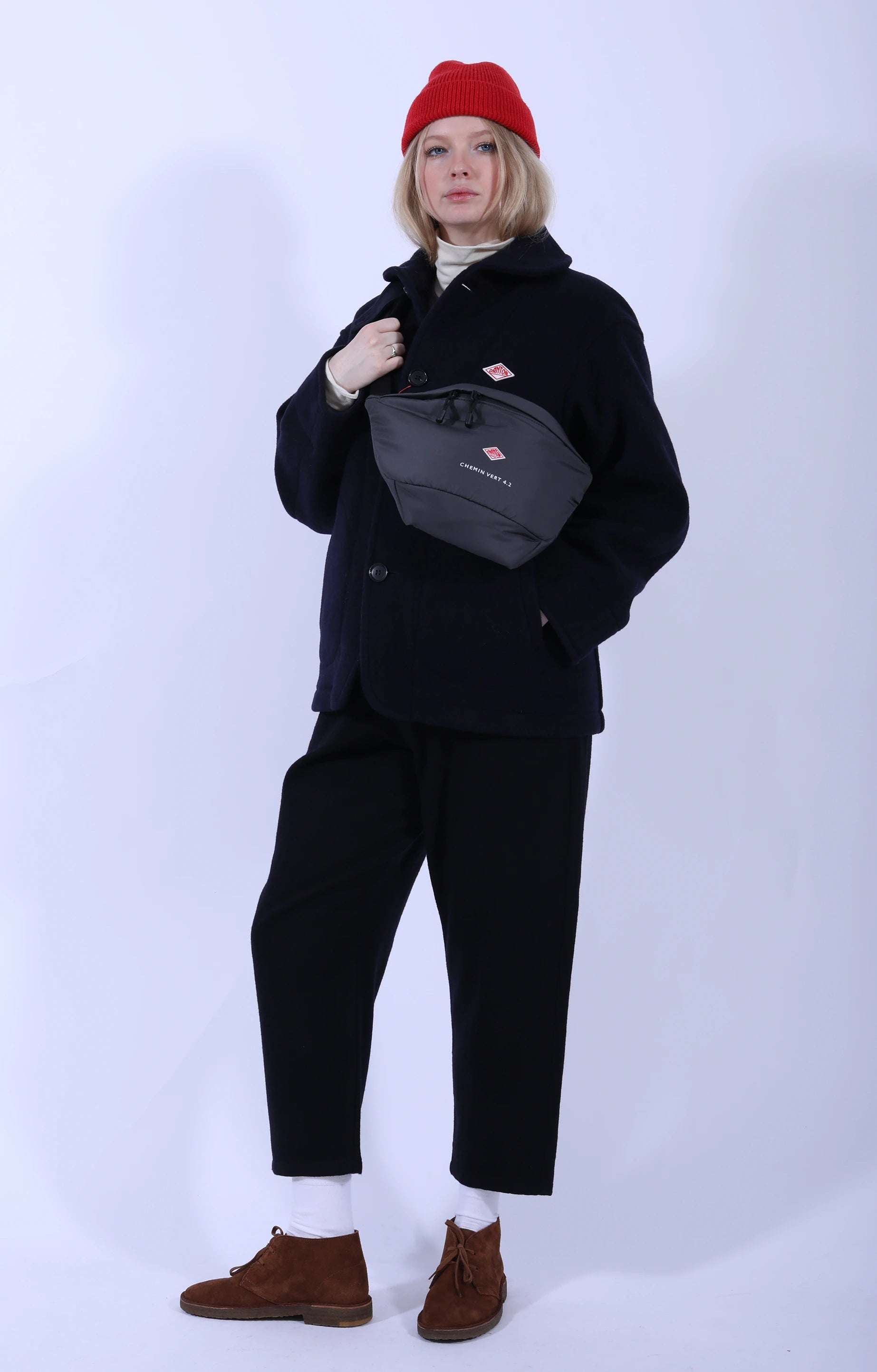 Round Collar Jacket Wool Pile Navy