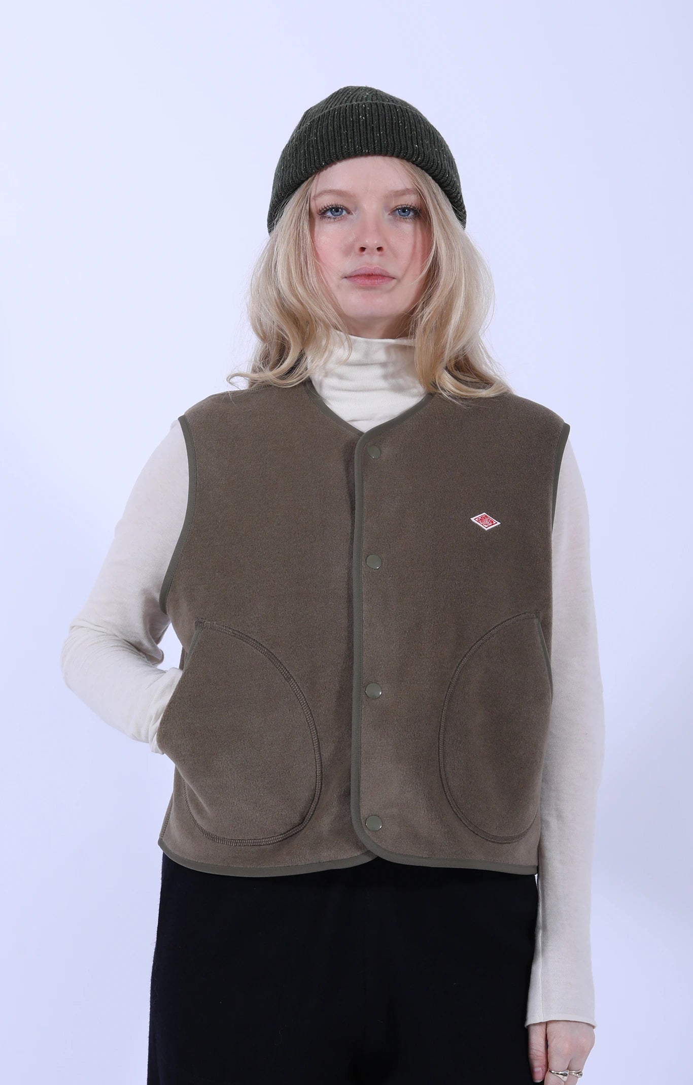 Fleece Collarless Vest Khaki