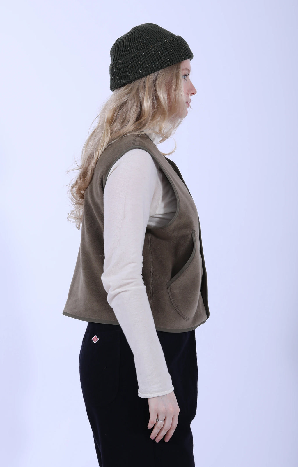 Fleece Collarless Vest Khaki