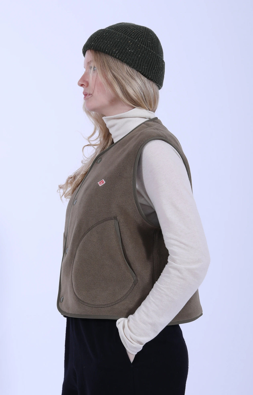Fleece Collarless Vest Khaki