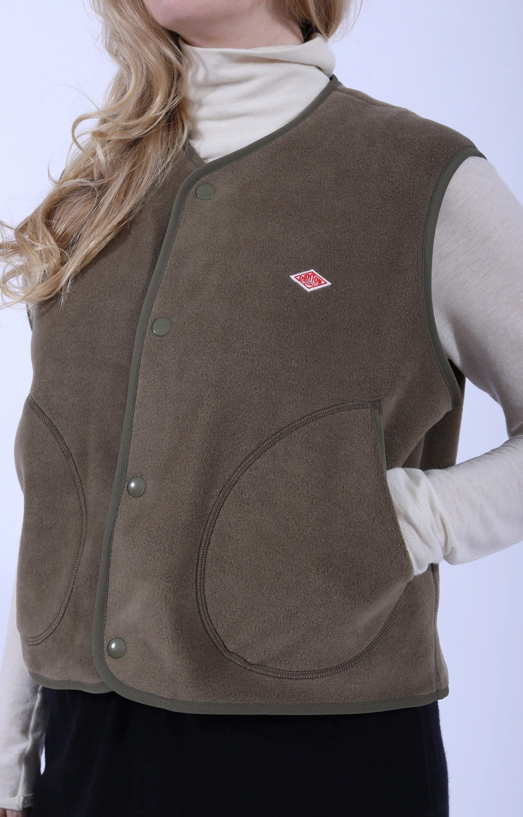 Fleece Collarless Vest Khaki