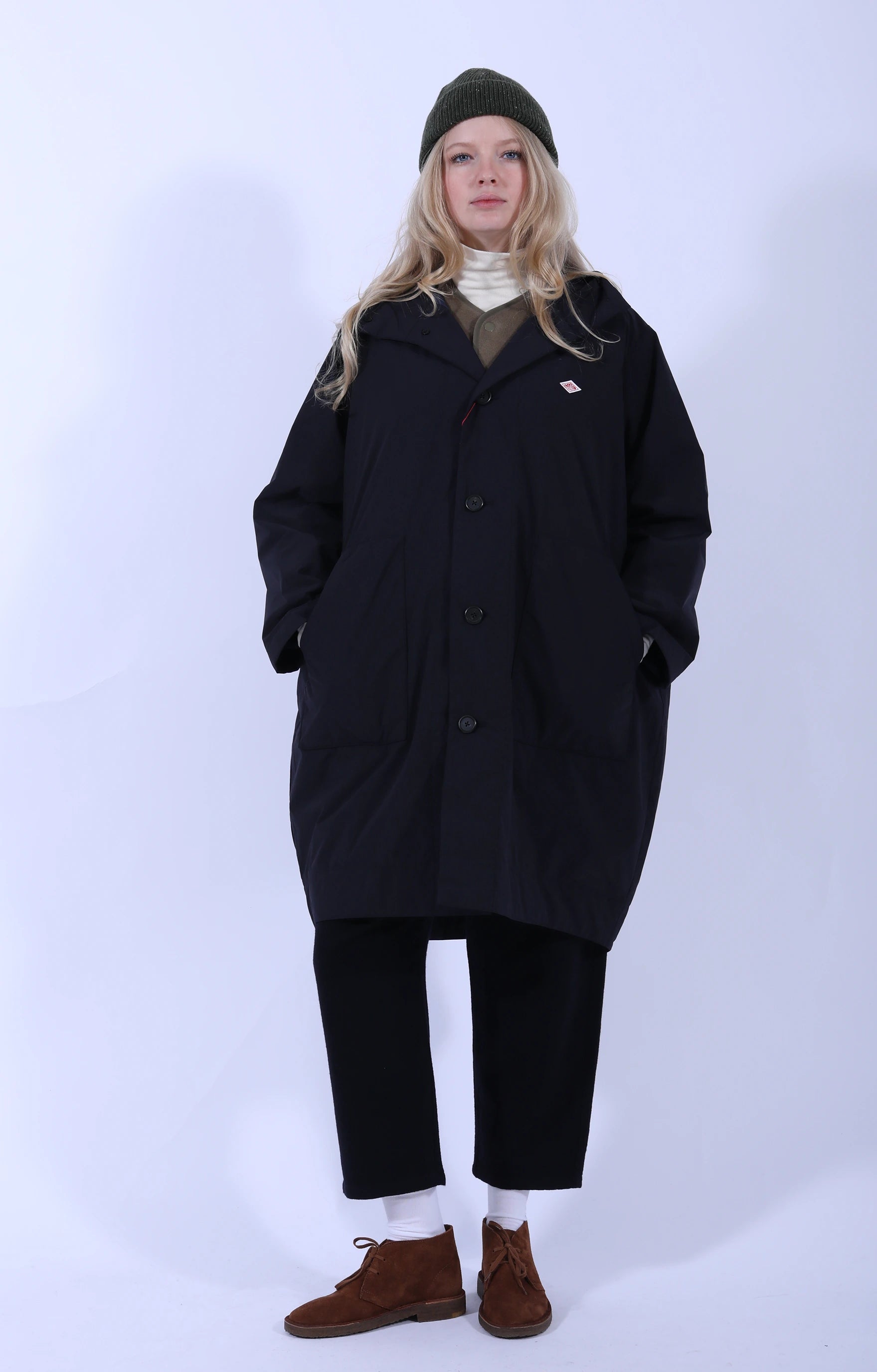 Hooded Coat Taffeta Navy