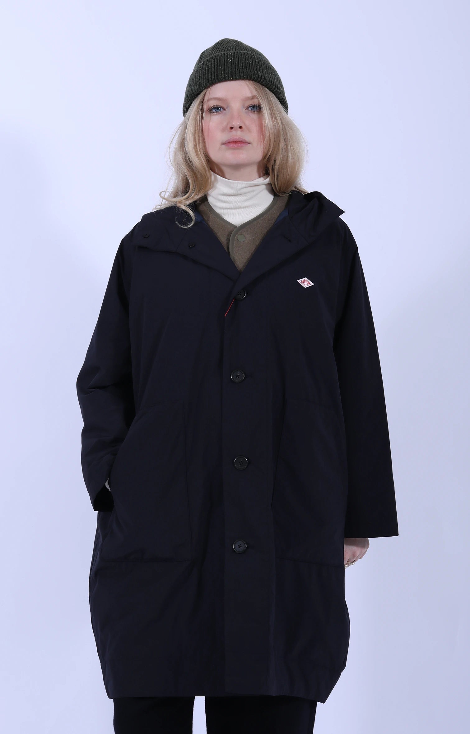 Hooded Coat Taffeta Navy