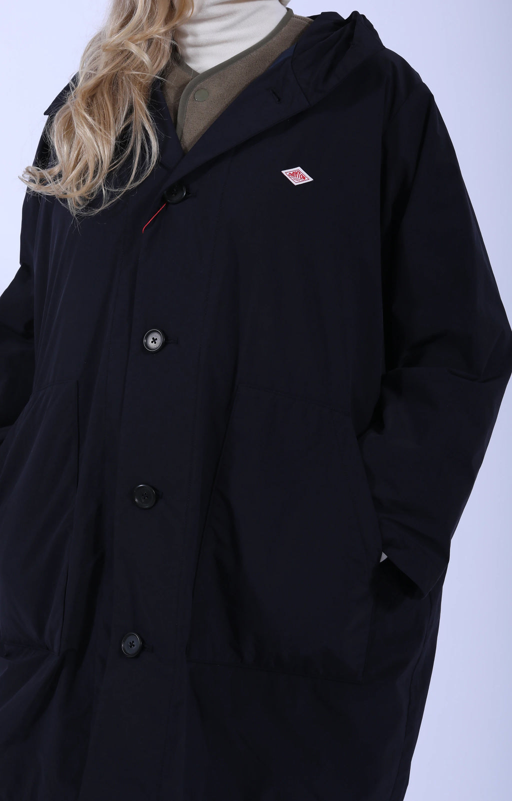 Hooded Coat Taffeta Navy