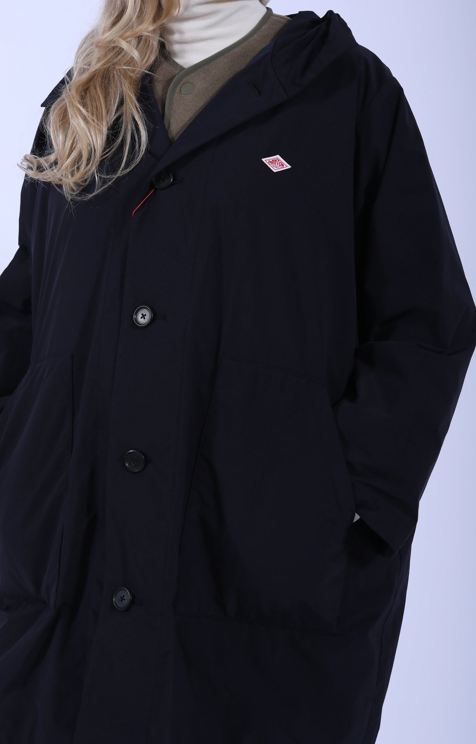 Hooded Coat Taffeta Navy
