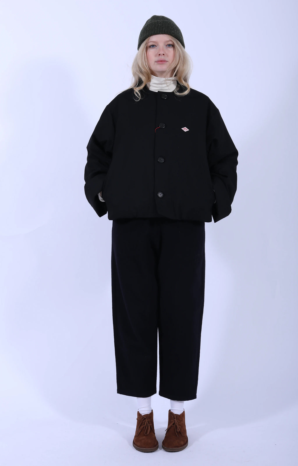 Collarless Wool-Like Jacket Black