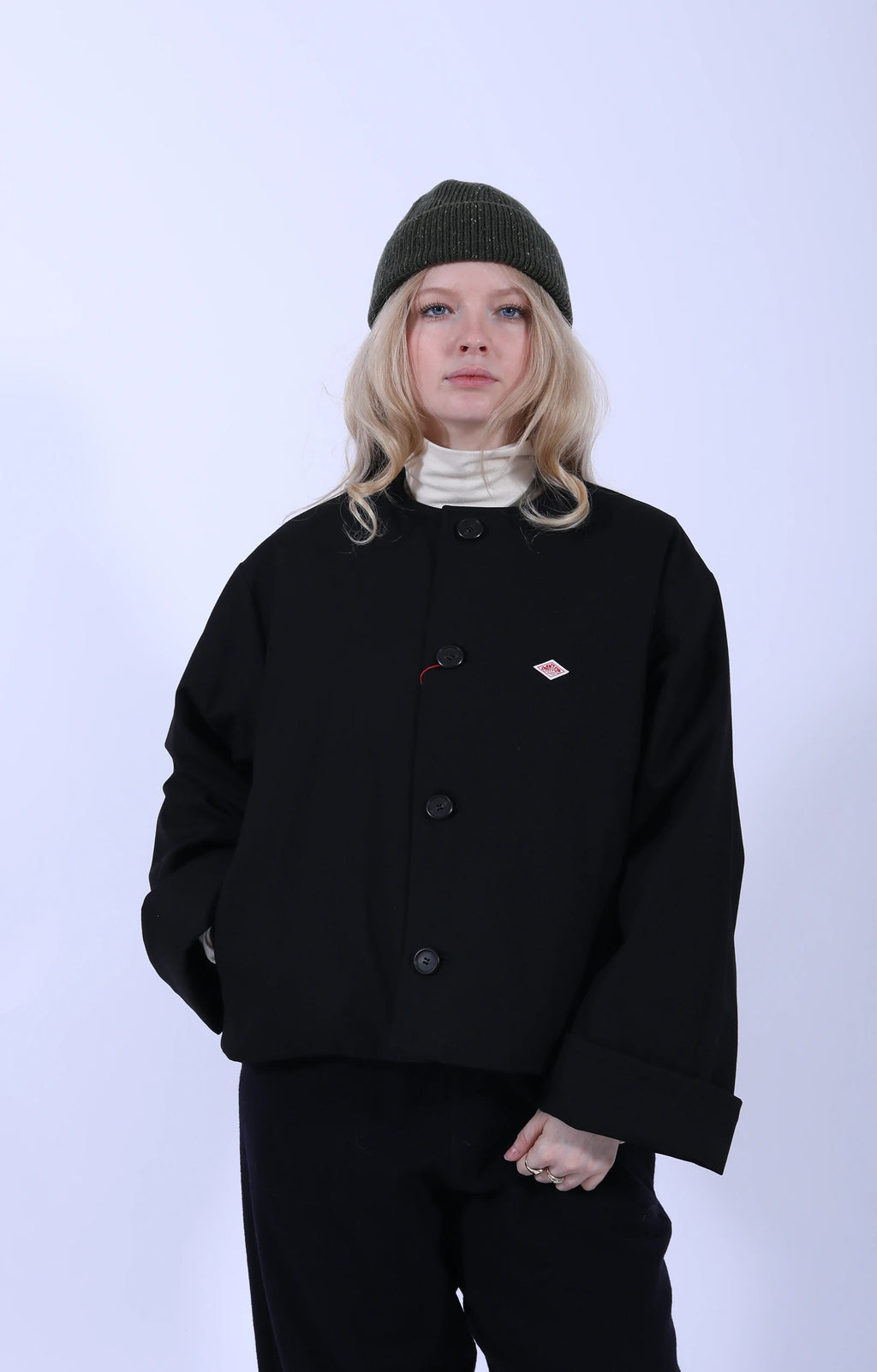 Collarless Wool-Like Jacket Black