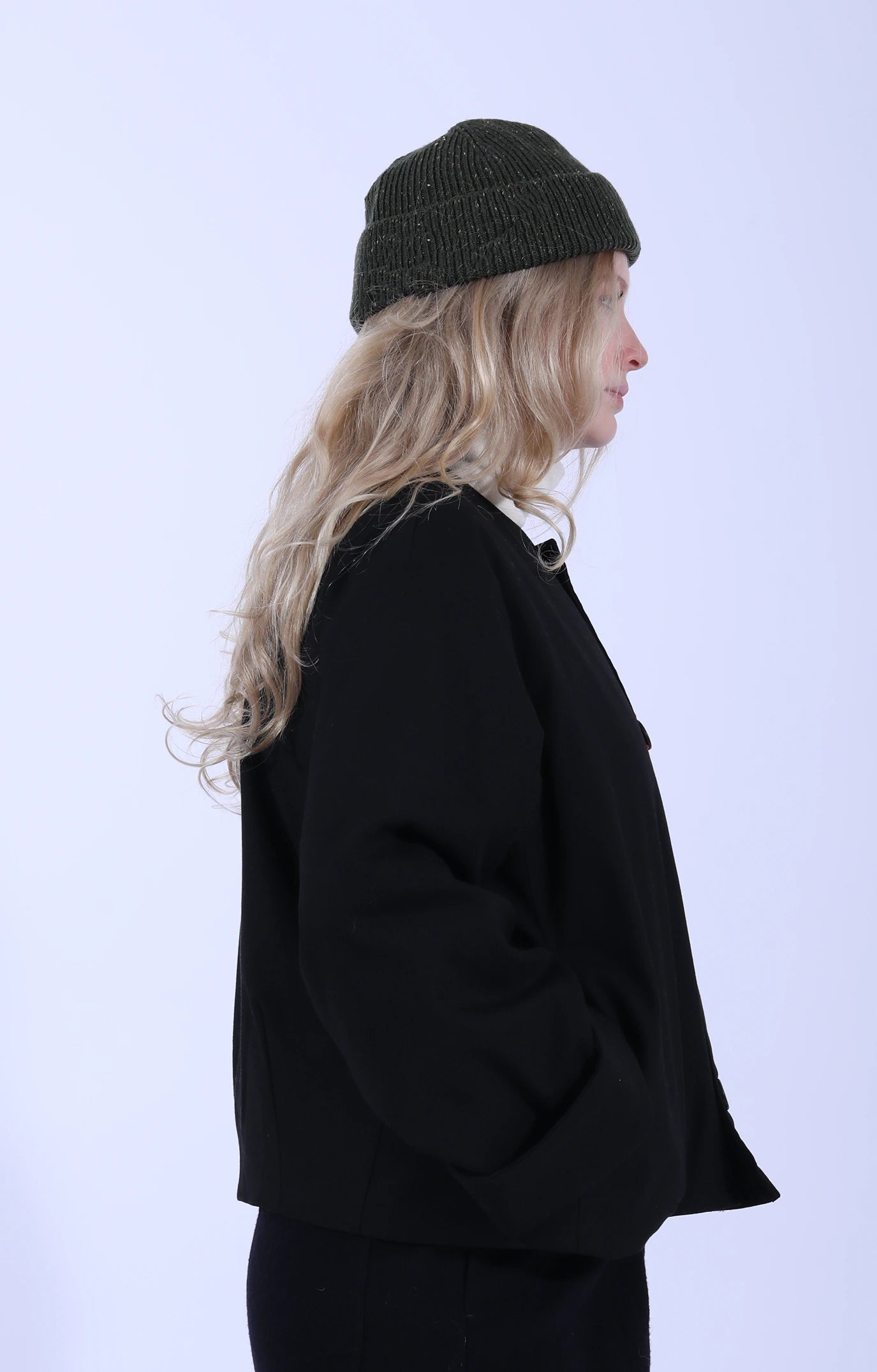 Collarless Wool-Like Jacket Black