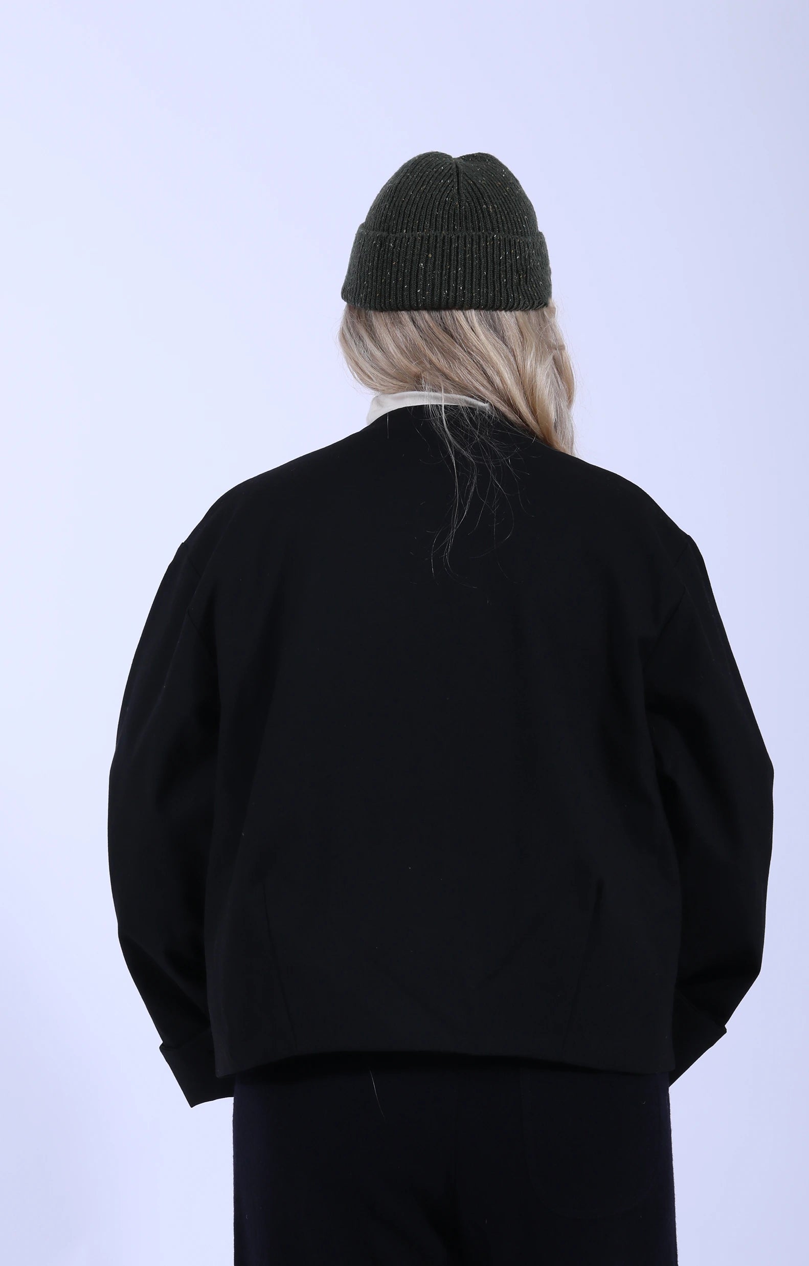 Collarless Wool-Like Jacket Black