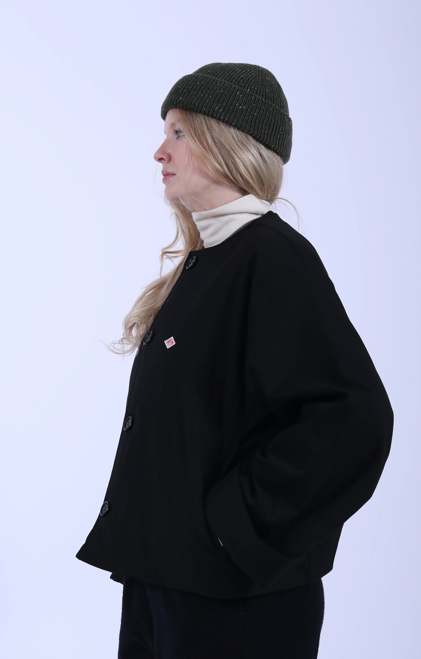 Collarless Wool-Like Jacket Black