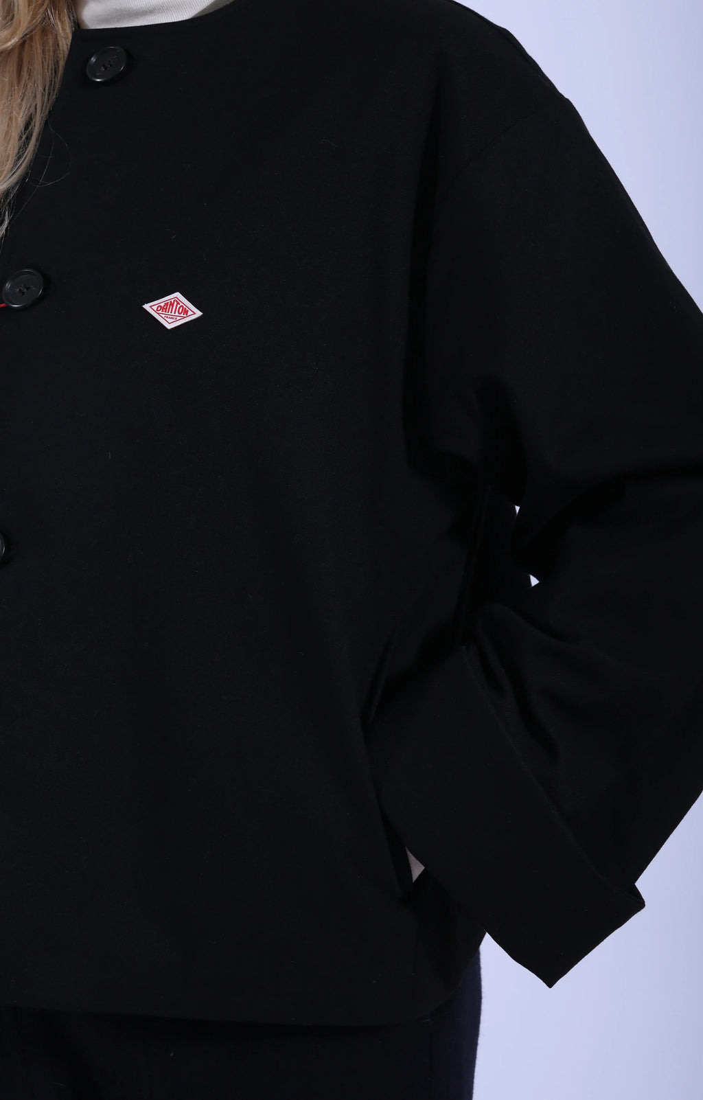 Collarless Wool-Like Jacket Black