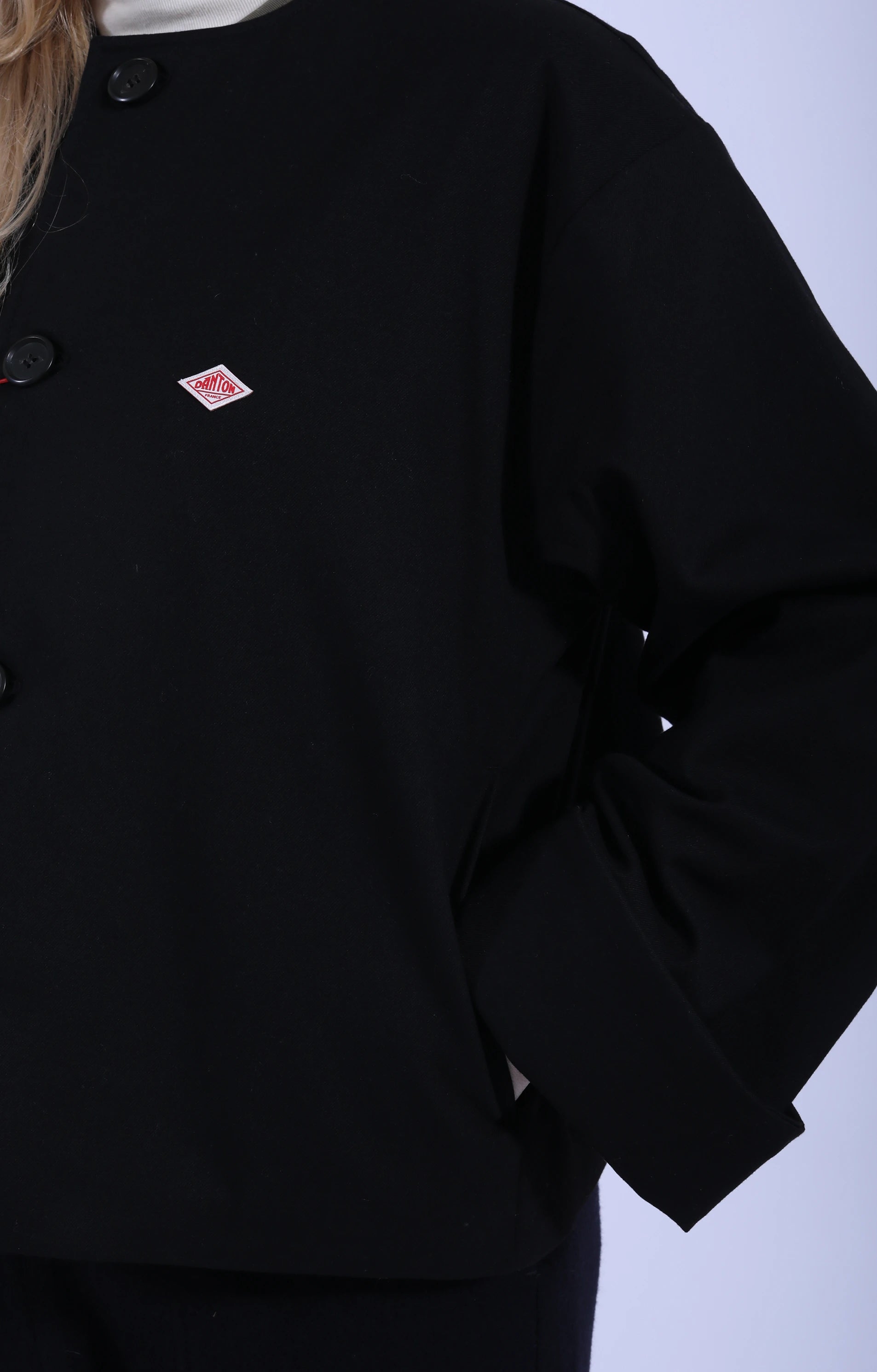 Collarless Wool-Like Jacket Black