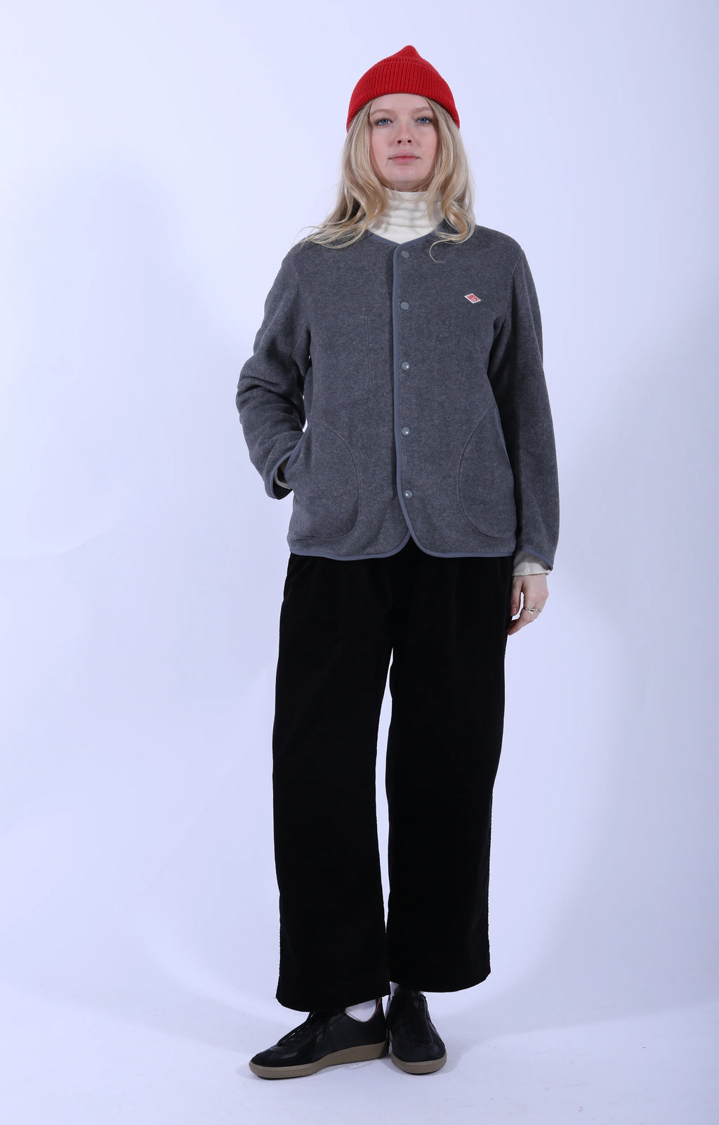 Fleece Collarless Jacket Dark Grey