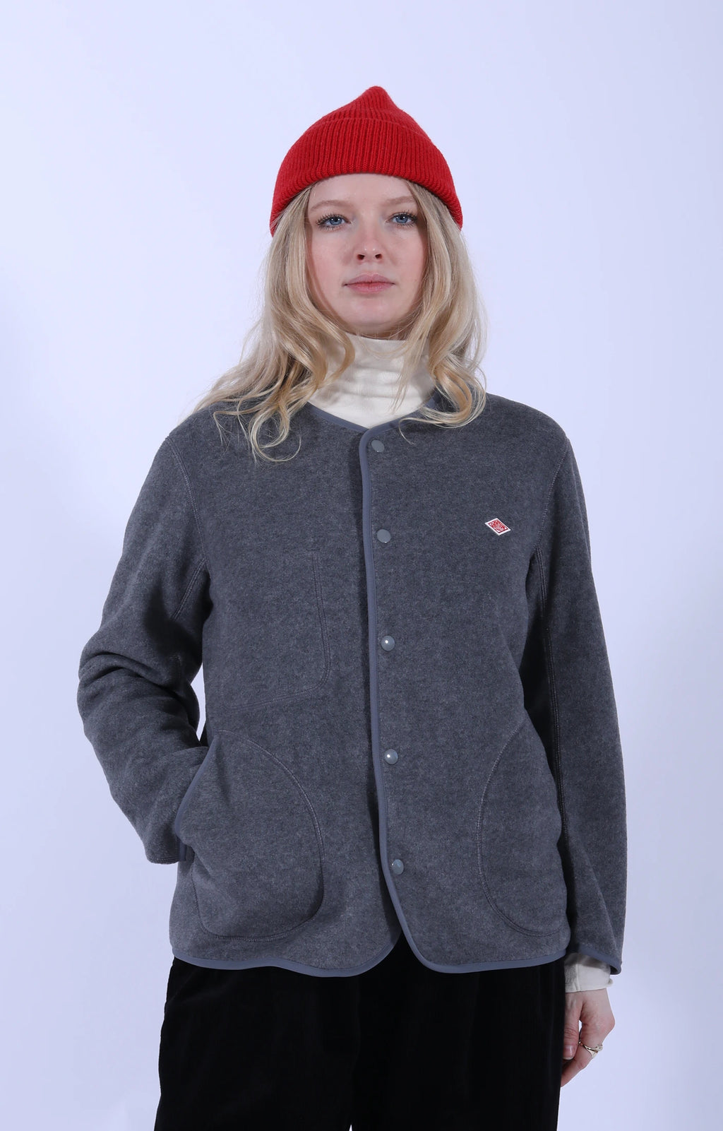 Fleece Collarless Jacket Dark Grey