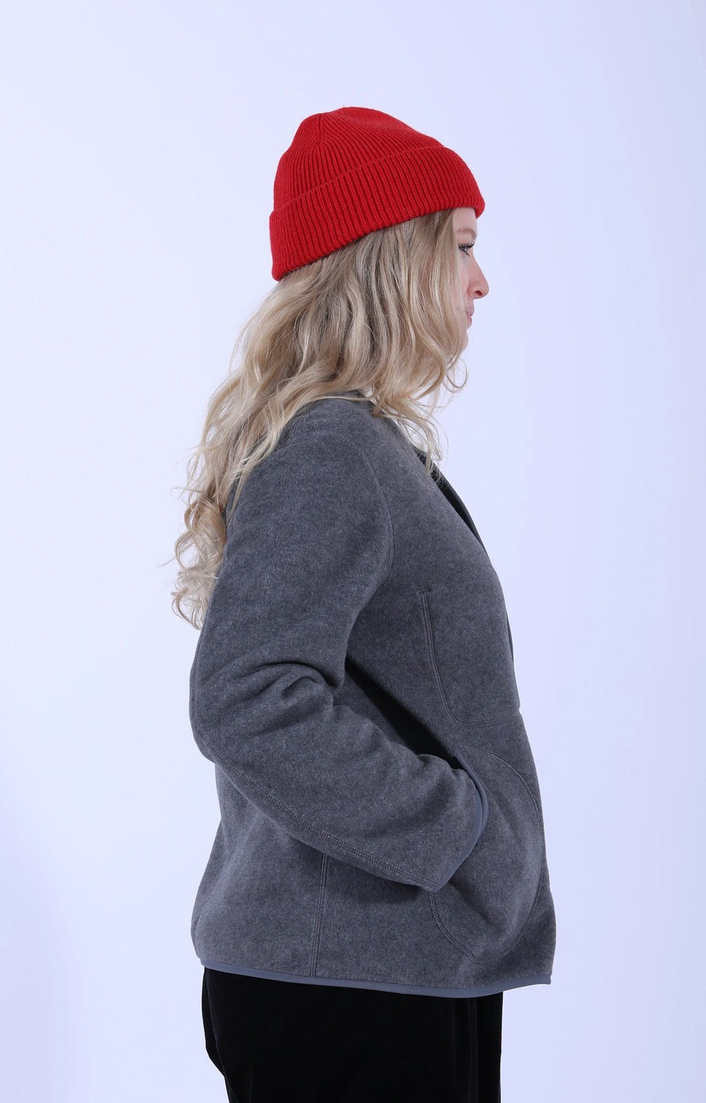 Fleece Collarless Jacket Dark Grey