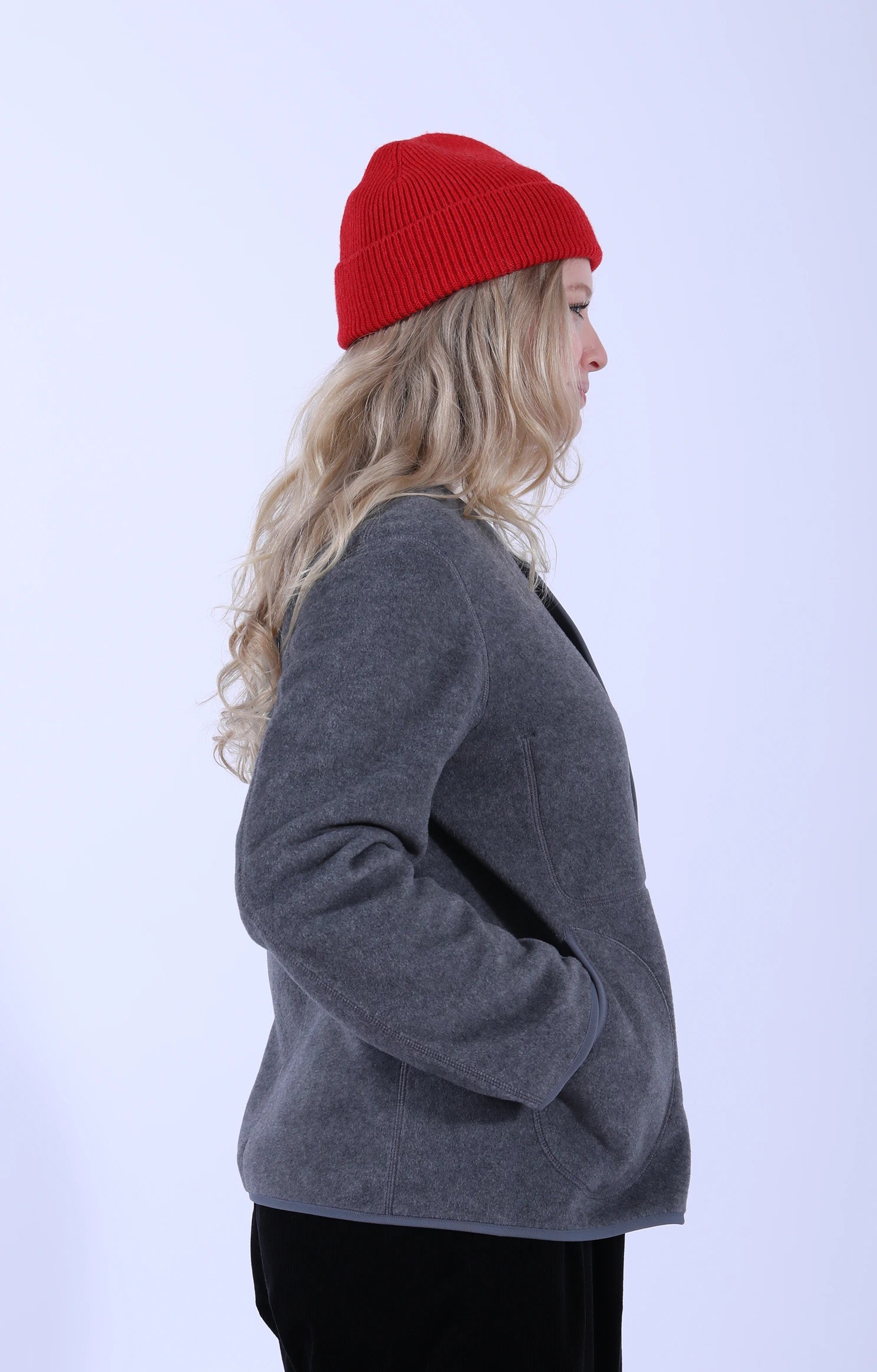 Fleece Collarless Jacket Dark Grey