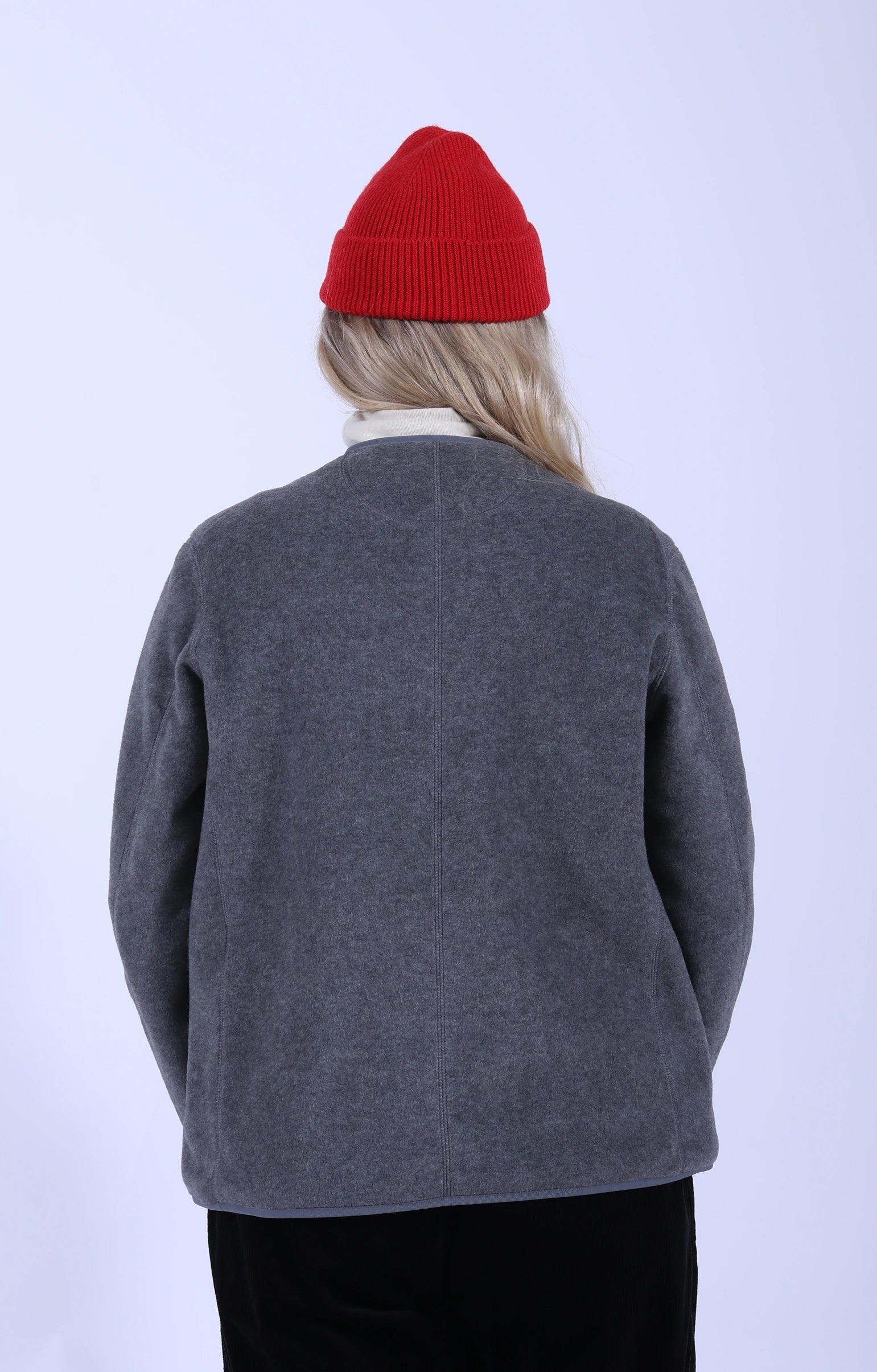 Fleece Collarless Jacket Dark Grey