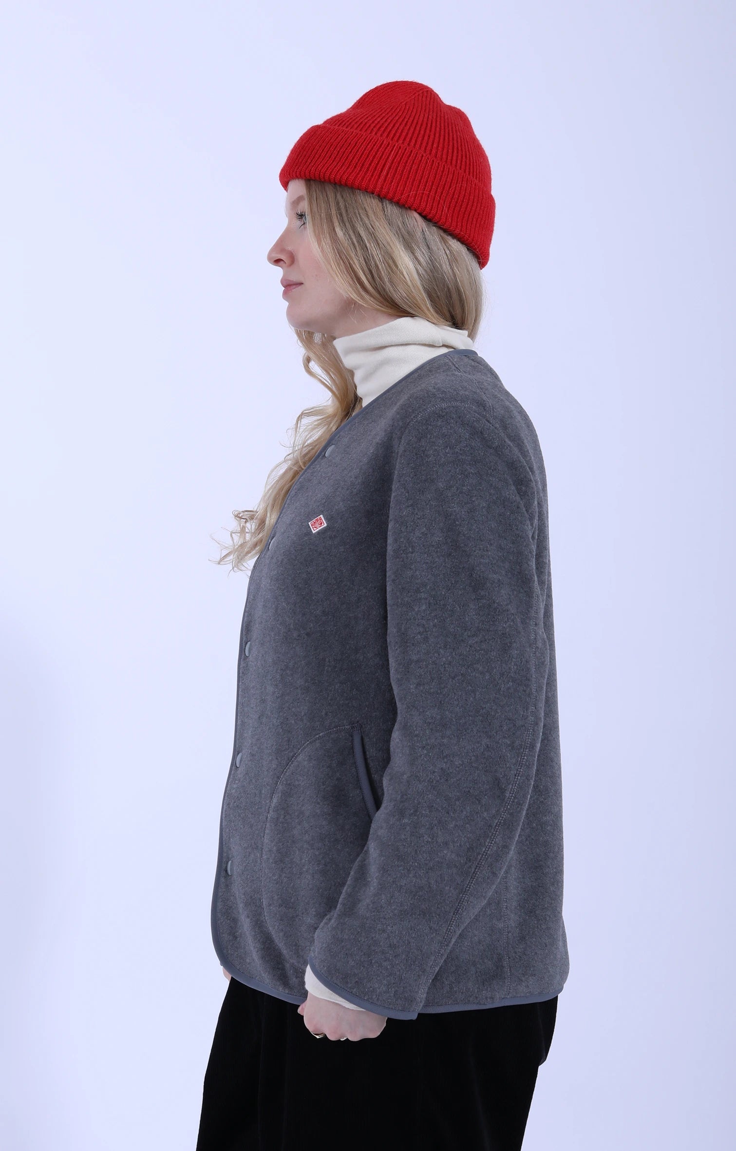 Fleece Collarless Jacket Dark Grey