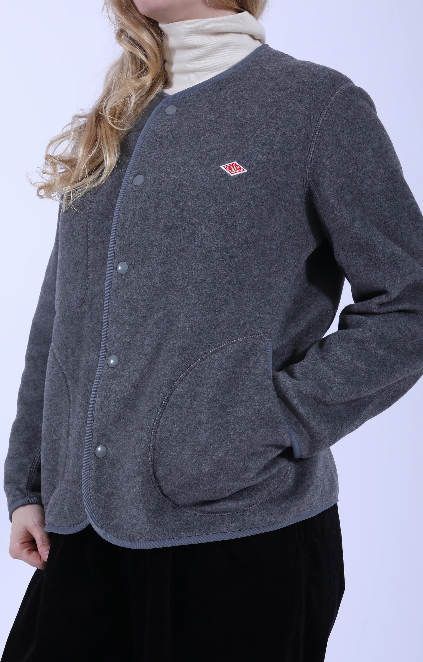 Fleece Collarless Jacket Dark Grey